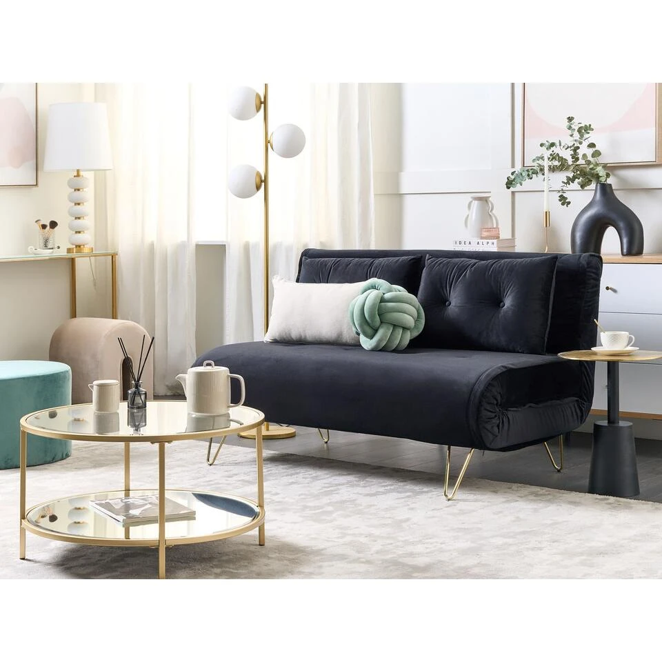 Beliani Tweezitsbank - VESTFOLD Zwart Fluweel 2 Beliani Tweezitsbank - VESTFOLD Zwart Fluweel - Afbeelding 2