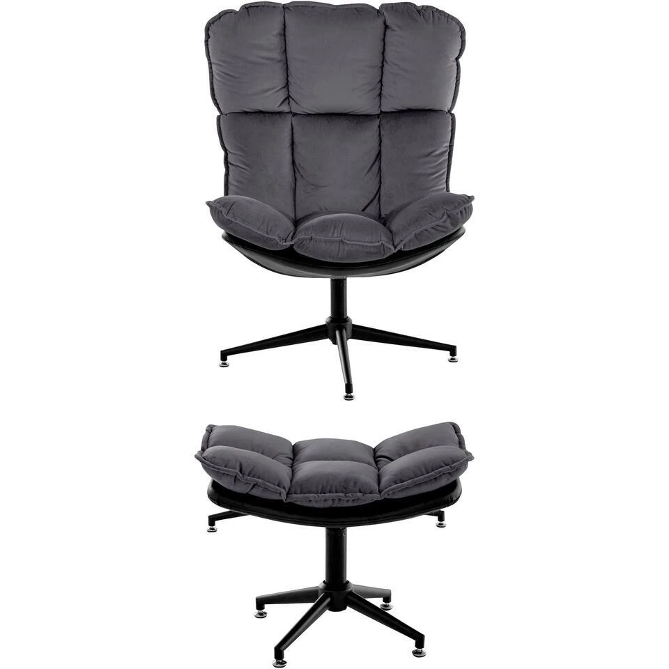 Pilou - Fauteuil Met Hocker In Fluweel In Antraciet 4 Pilou - Fauteuil Met Hocker In Fluweel In Antraciet - Afbeelding 4