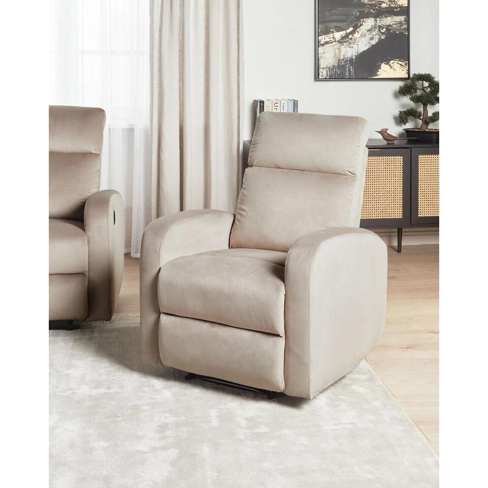 VERDAL - Relaxfauteuil Handmatig - Beige - Fluweel 2 VERDAL - Relaxfauteuil Handmatig - Beige - Fluweel - Afbeelding 2