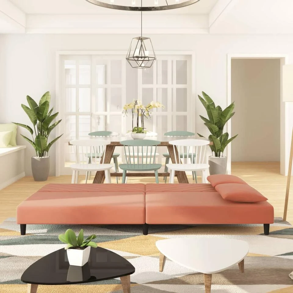 VidaXL - Slaapbank 2-zits - Roze - Fluweel - Met Kussens 3 VidaXL - Slaapbank 2-zits - Roze - Fluweel - Met Kussens - Afbeelding 3