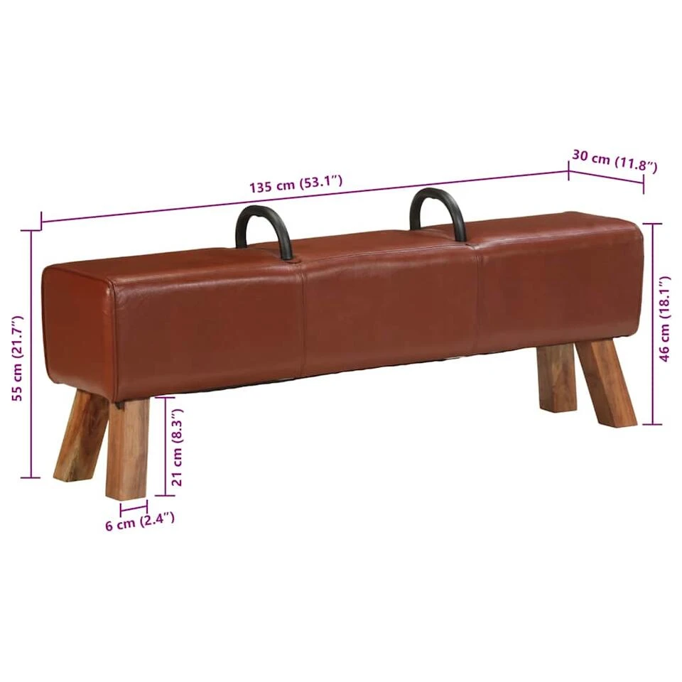 VidaXL - Bankje - Bruin - Leer 8 VidaXL - Bankje - Bruin - Leer - Afbeelding 8