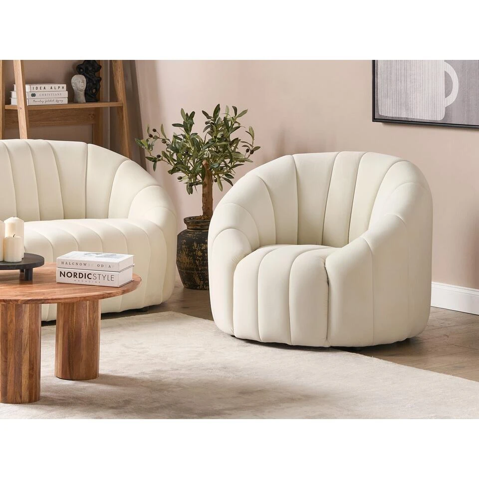 MALUNG - Fauteuil - Crème - Fluweel 2 MALUNG - Fauteuil - Crème - Fluweel - Afbeelding 2