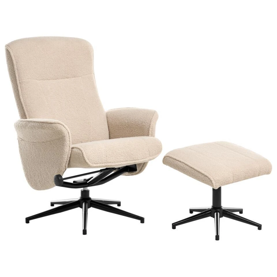 JAPET - Relaxfauteuil Met Voetenbank - Beige - Bouclé 5 JAPET - Relaxfauteuil Met Voetenbank - Beige - Bouclé - Afbeelding 5