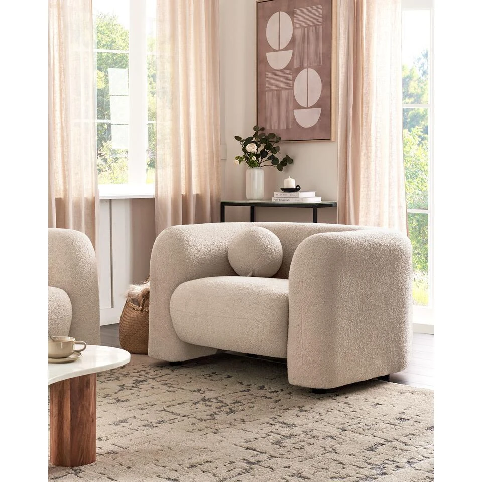 LEIREN - Fauteuil - Beige - Bouclé 2 LEIREN - Fauteuil - Beige - Bouclé - Afbeelding 2