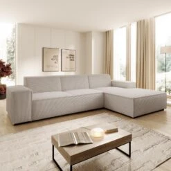 Meubella - Hoekbank Cardiff - Beige - Ribstof - Rechts -Leenbakker Winkel cacaaeba86c7486b8b786e9b03cdb9ad