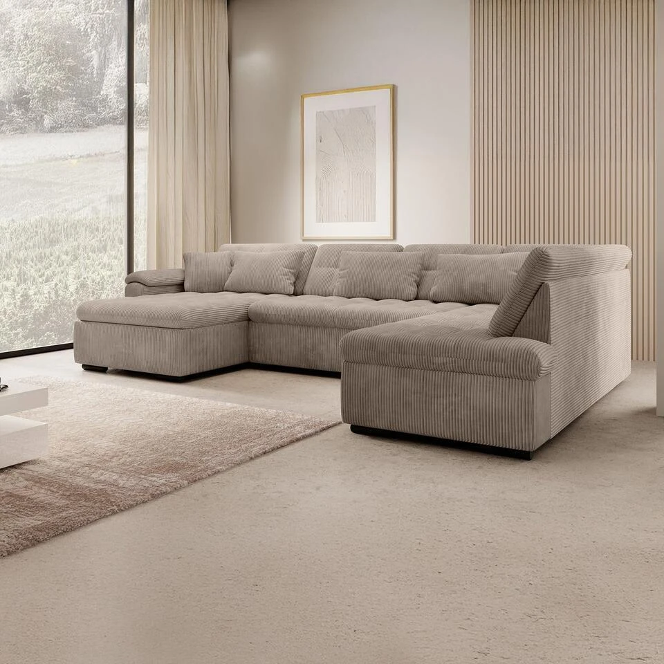 Meubella - Hoekbank Nicoreta - Bruin Ribstof - Links 3 Meubella - Hoekbank Nicoreta - Bruin Ribstof - Links - Afbeelding 3
