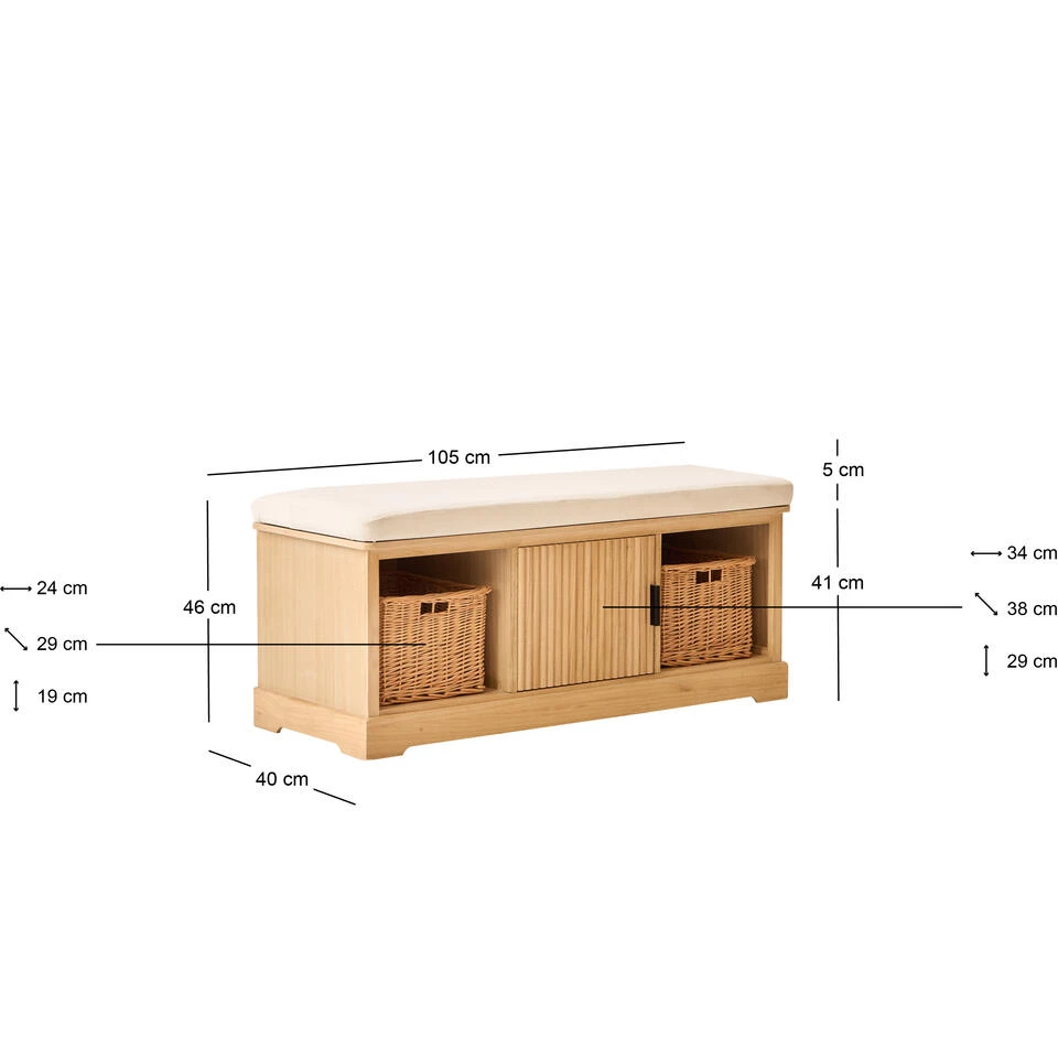 Houten Halbank Met 1 Deur En 2 Opbergvakken Met Beige Fluwelen 5 Houten Halbank Met 1 Deur En 2 Opbergvakken Met Beige Fluwelen - Afbeelding 5