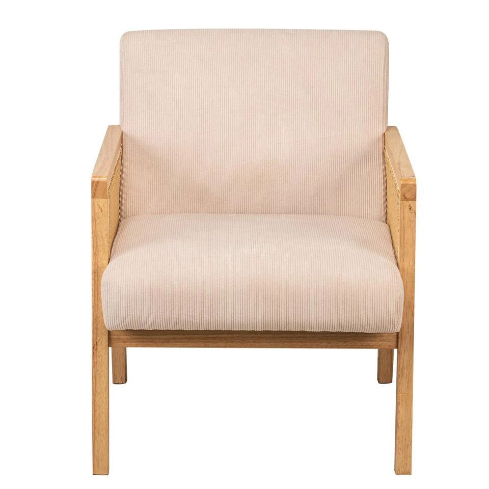 Salonstoel Met Rieten Bekleding En Beige Fluweel 7 Salonstoel Met Rieten Bekleding En Beige Fluweel - Afbeelding 7