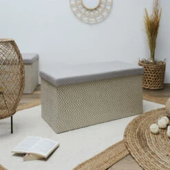 Home Deco Poef Fishbone - Opbergbox - Beige/grijs - 76 X 38 Cm -Leenbakker Winkel d0c7ecc958b443ae947235d48b0d480d