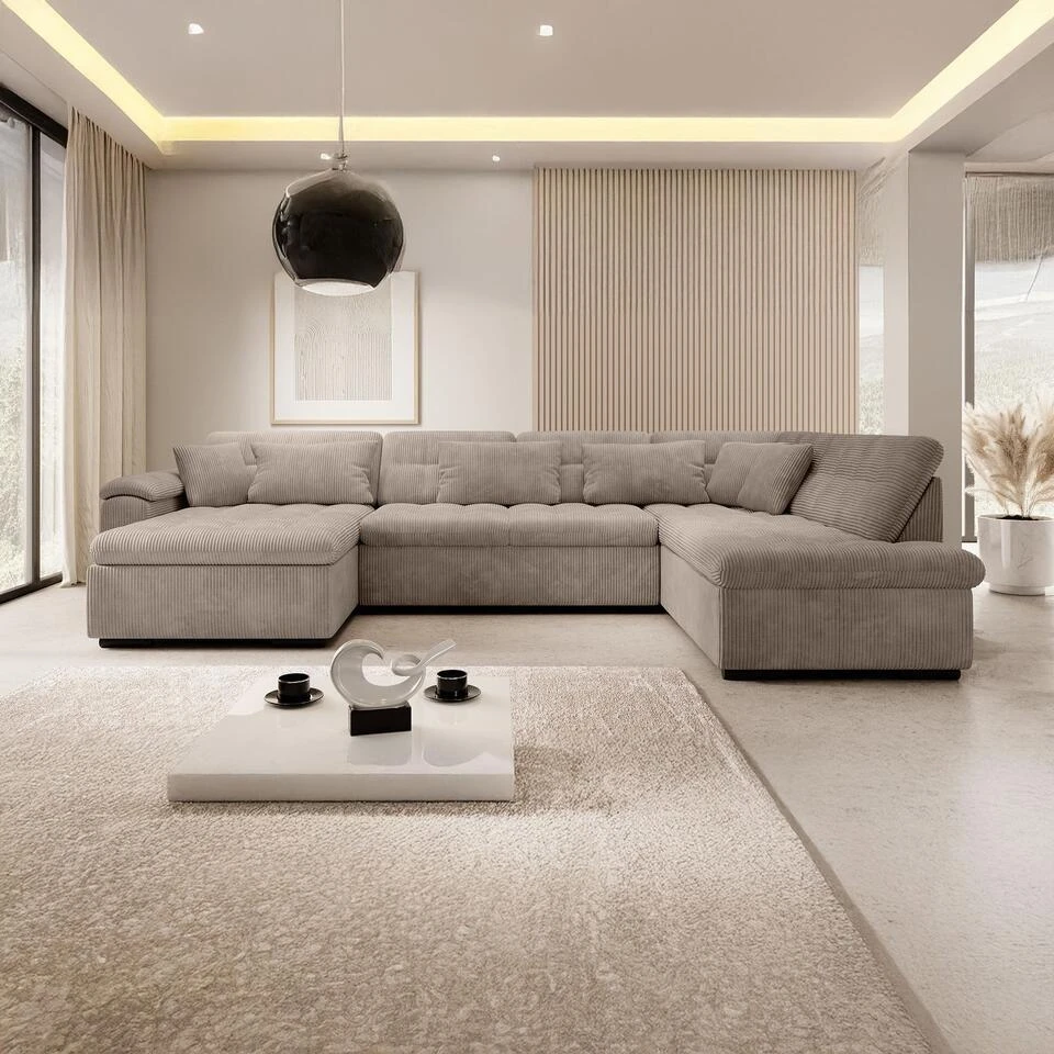 Meubella - Hoekbank Nicoreta - Bruin Ribstof - Links 2 Meubella - Hoekbank Nicoreta - Bruin Ribstof - Links - Afbeelding 2