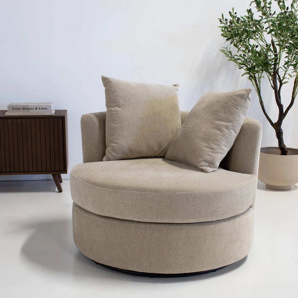 Fauteuil Taupe Stof - Zithoogte 45cm - Thony Luxe 2 Fauteuil Taupe Stof - Zithoogte 45cm - Thony Luxe - Afbeelding 2
