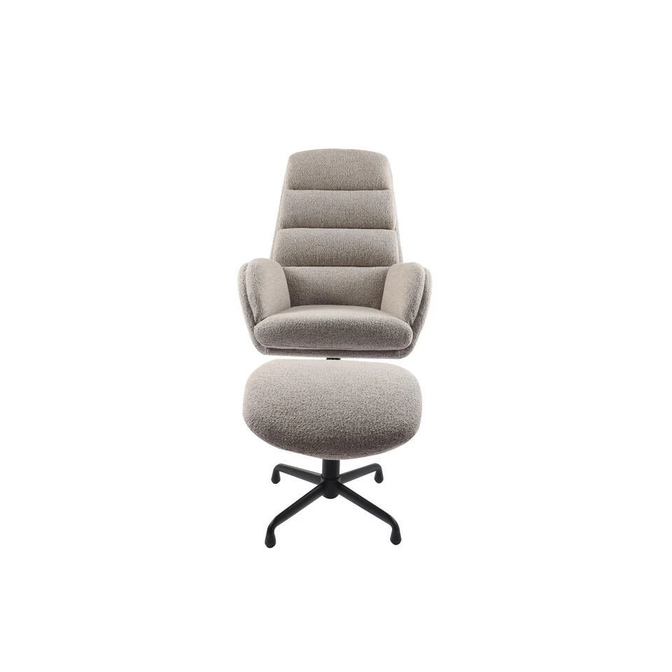 Fauteuil Bouclé Taupe/Zwart - Voetenbank - 70x77x110cm - Sifton 3 Fauteuil Bouclé Taupe/Zwart - Voetenbank - 70x77x110cm - Sifton - Afbeelding 3