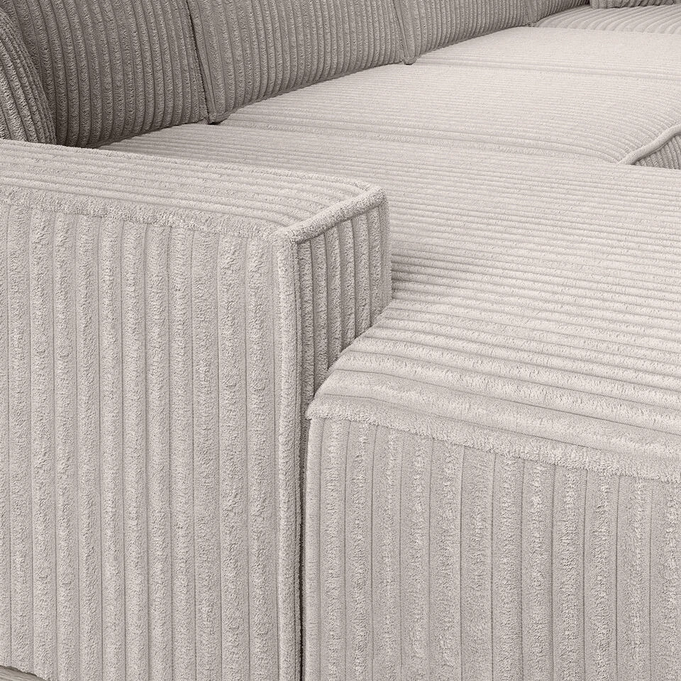 Meubella - Manolo - Hoekbank 5-zits Met Chaise Longue - Ribstof Beige - Links 5 Meubella - Manolo - Hoekbank 5-zits Met Chaise Longue - Ribstof Beige - Links - Afbeelding 5