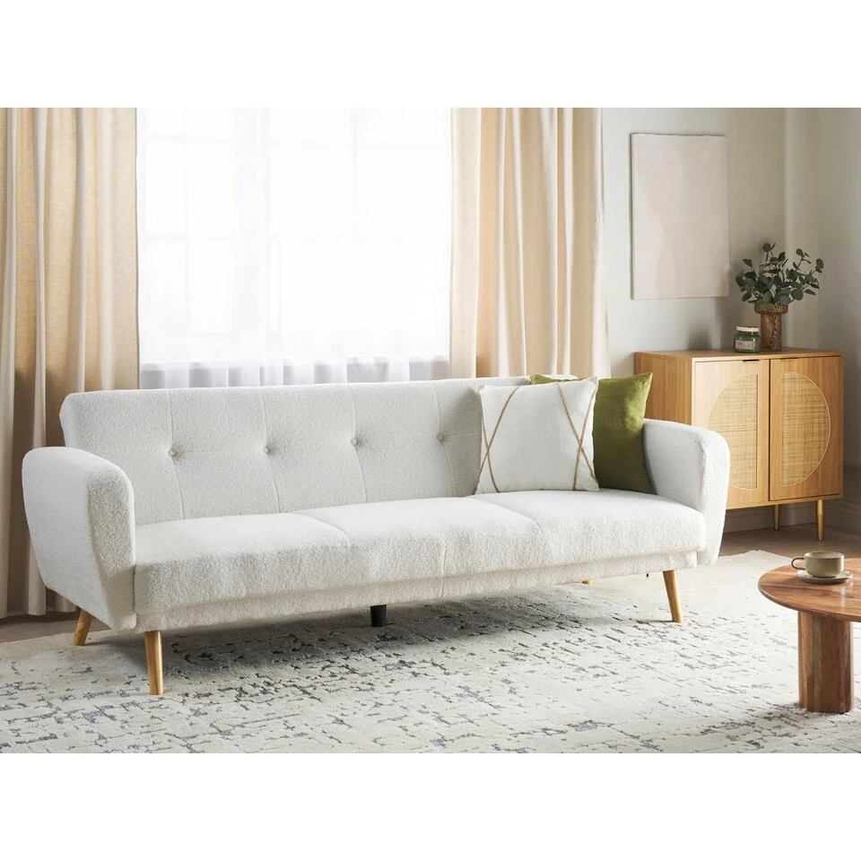 FLORLI - Slaapbank 3-zits - Wit - Bouclé 2 FLORLI - Slaapbank 3-zits - Wit - Bouclé - Afbeelding 2