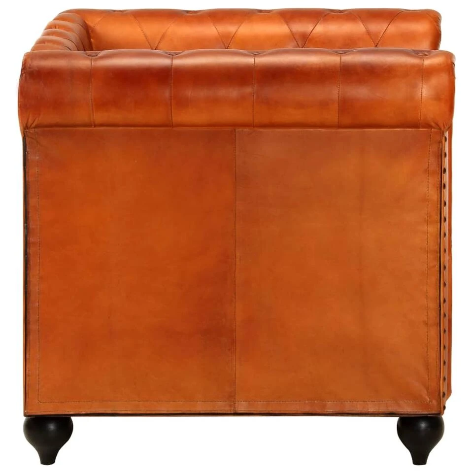 VidaXL Fauteuil Chesterfield-stijl Echt Leer Tan 4 VidaXL Fauteuil Chesterfield-stijl Echt Leer Tan - Afbeelding 4