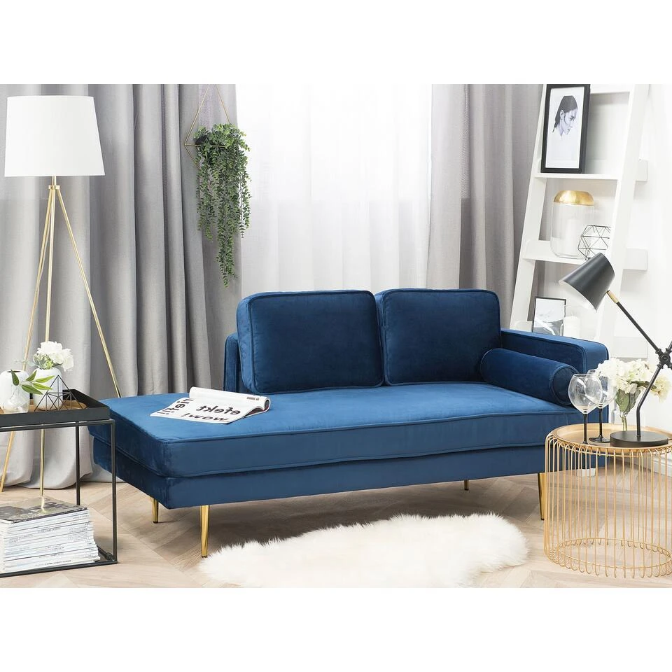 MIRAMAS - Chaise Longue - Blauw - Rechterzijde - Fluweel 2 MIRAMAS - Chaise Longue - Blauw - Rechterzijde - Fluweel - Afbeelding 2