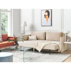 Beliani Driezitsbank - EKSJO Beige Fluweel -Leenbakker Winkel dff2f80b2ba647caaf5c876742e3d835