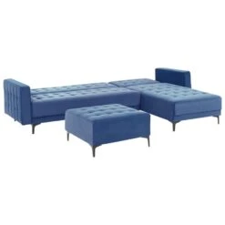 ABERDEEN - Slaapbank Met Ottomaan - Blauw - Linkszijdig - Fluweel -Leenbakker Winkel e0c6d92843bc4c80a1e0d78d30bf0004