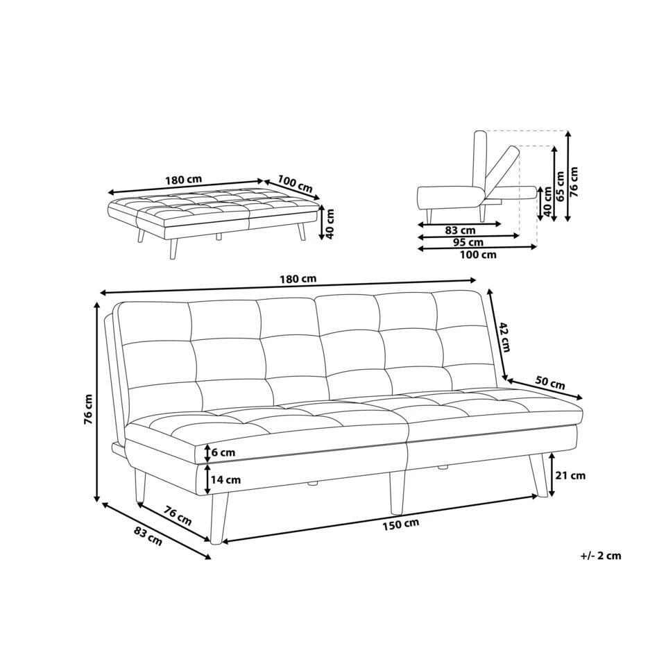 RONNE - Slaapbank 3-zits - Zwart - Polyester 3 RONNE - Slaapbank 3-zits - Zwart - Polyester - Afbeelding 3