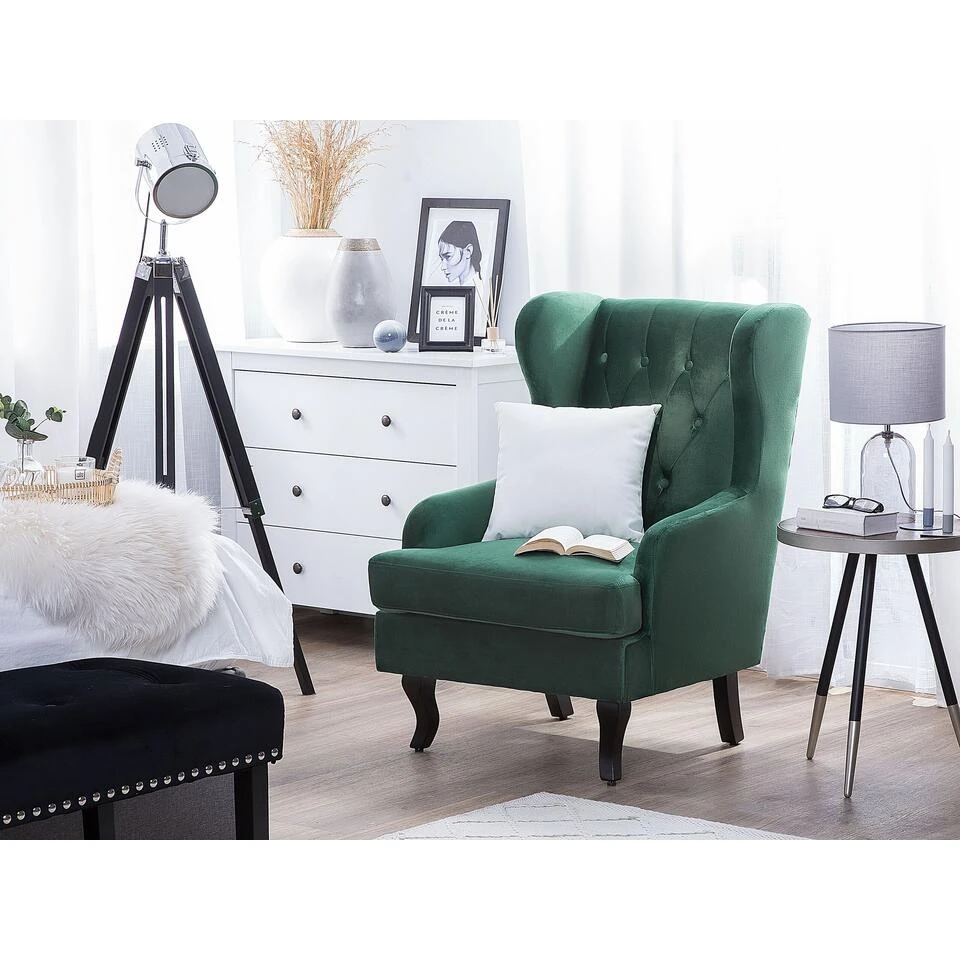 Beliani Oorfauteuil ALTA - Groen Fluweel 2 Beliani Oorfauteuil ALTA - Groen Fluweel - Afbeelding 2