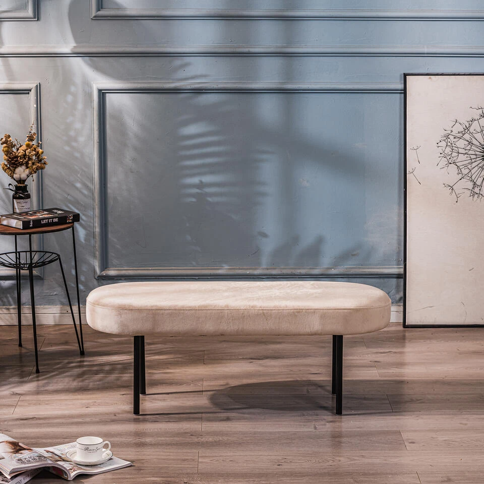 Metalen En Fluwelen Beige Bank 3 Metalen En Fluwelen Beige Bank - Afbeelding 3