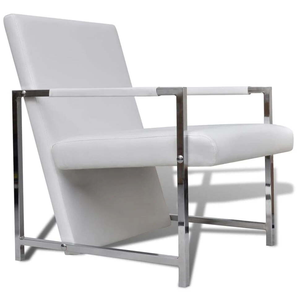 VidaXL Fauteuils 2 St Met Chroom Frame Kunstleer Wit 3 VidaXL Fauteuils 2 St Met Chroom Frame Kunstleer Wit - Afbeelding 3