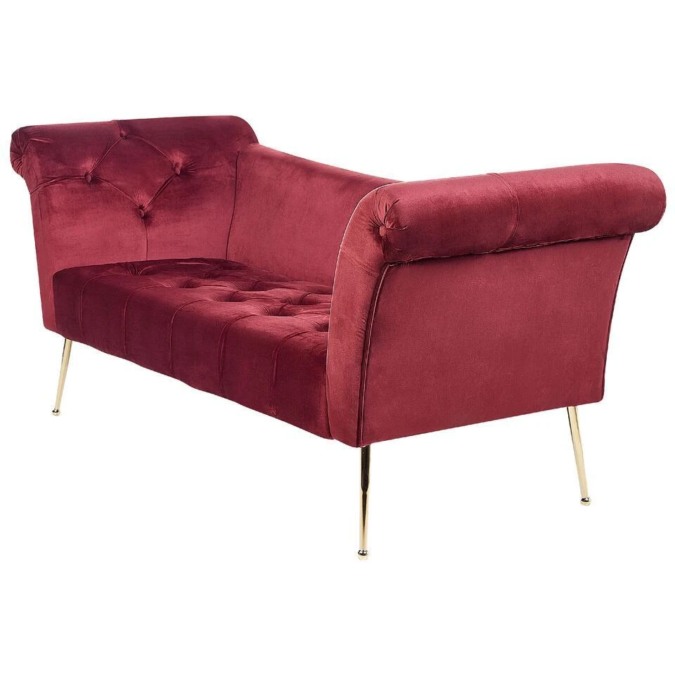 NANTILLY - Chaise Longue - Rood - Fluweel 4 NANTILLY - Chaise Longue - Rood - Fluweel - Afbeelding 4