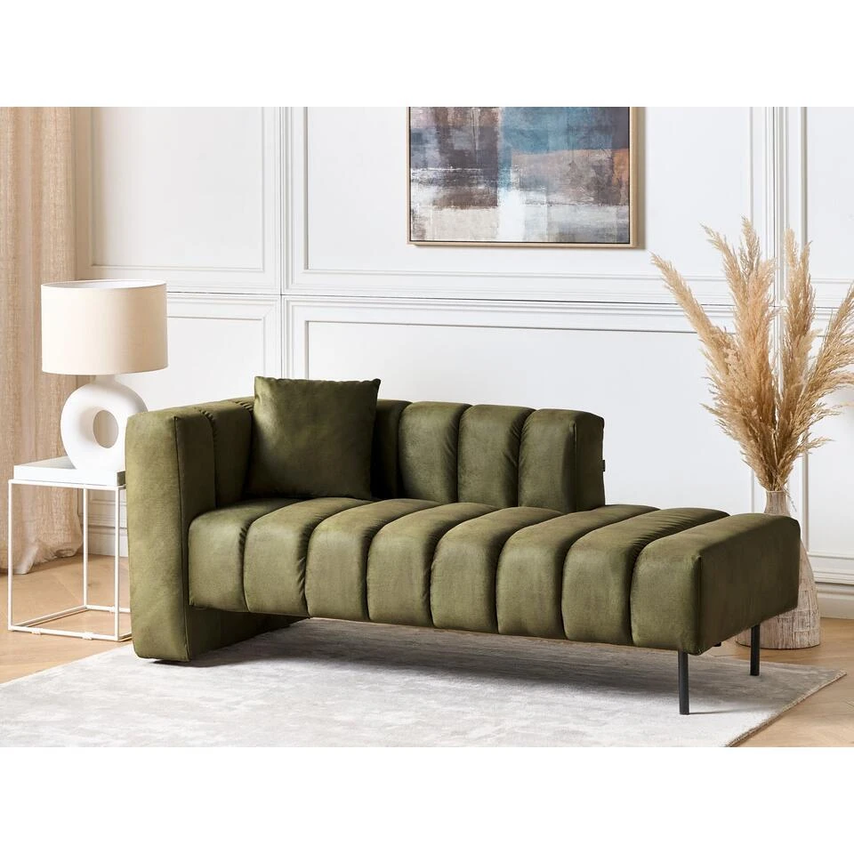 LANNILS - Chaise Longue - Groen - Linkszijdig - Fluweel 2 LANNILS - Chaise Longue - Groen - Linkszijdig - Fluweel - Afbeelding 2