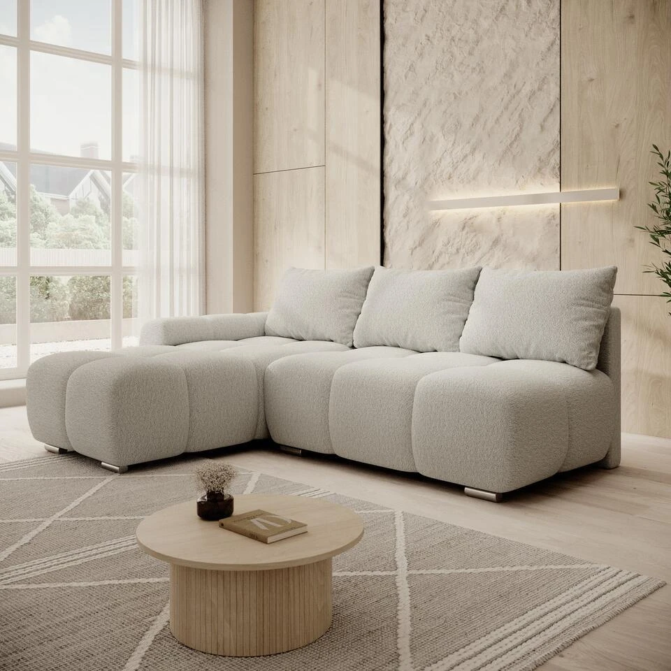 Meubella - Broome - Hoekbank 3-zits - Grijs Teddystof - Links 2 Meubella - Broome - Hoekbank 3-zits - Grijs Teddystof - Links - Afbeelding 2