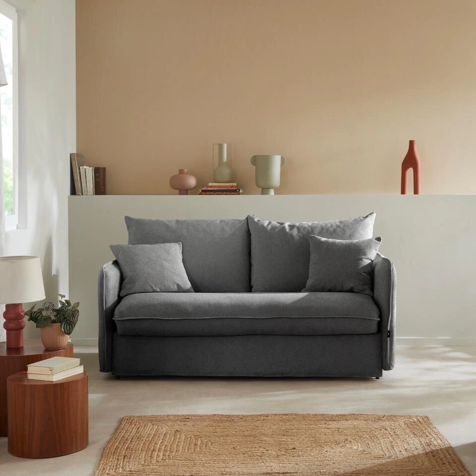 CALICOSY - Slaapbank MIRA - Grijs - 90x185x104 Cm 2 CALICOSY - Slaapbank MIRA - Grijs - 90x185x104 Cm - Afbeelding 2