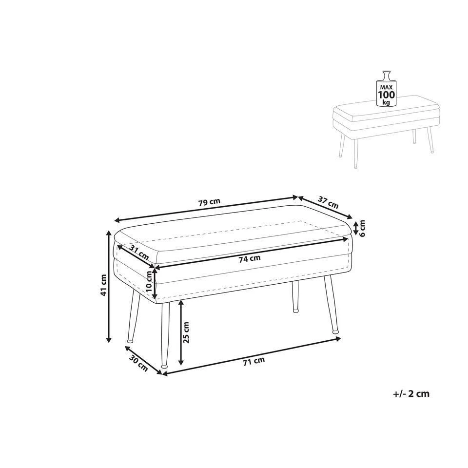DURHAM - Bankje - Wit - Fluweel 3 DURHAM - Bankje - Wit - Fluweel - Afbeelding 3