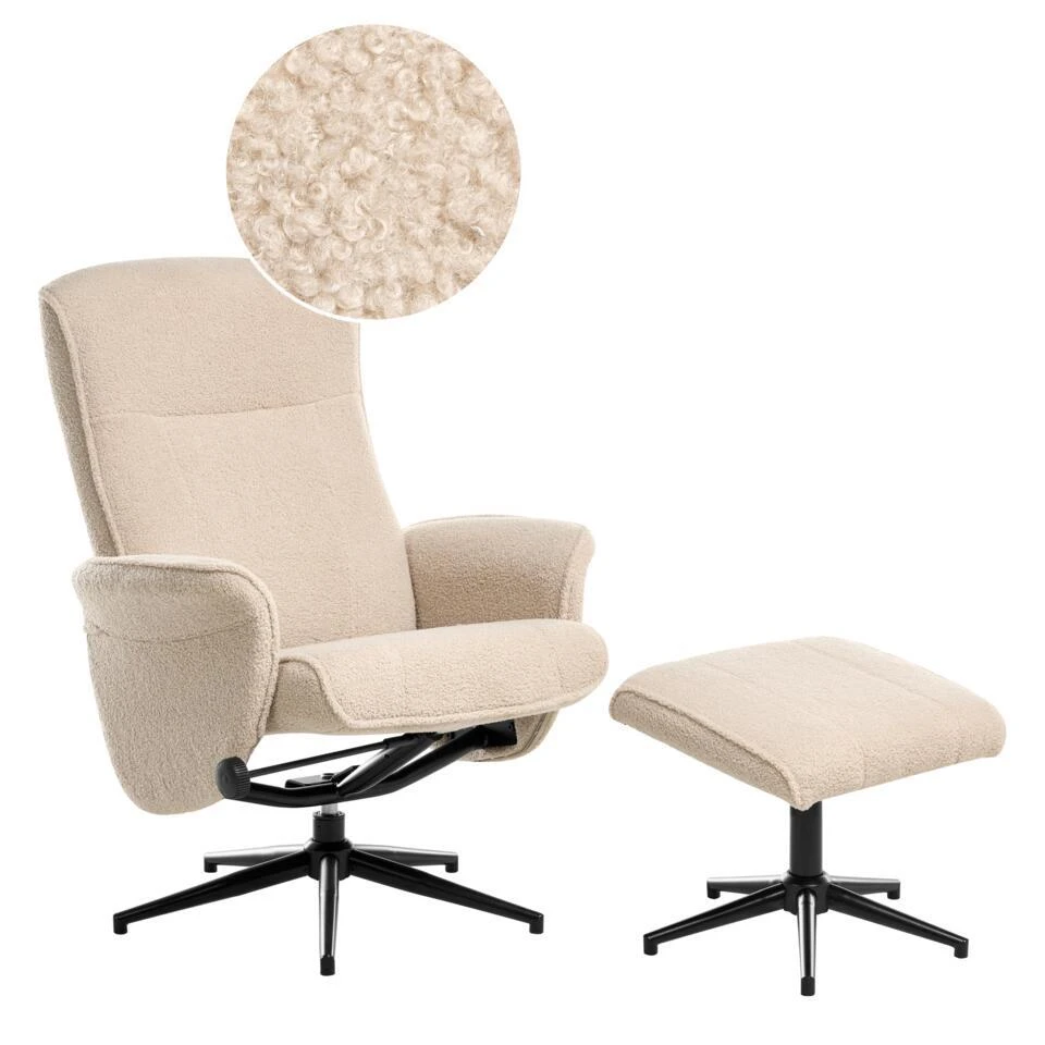JAPET - Relaxfauteuil Met Voetenbank - Beige - Bouclé 3 JAPET - Relaxfauteuil Met Voetenbank - Beige - Bouclé - Afbeelding 3