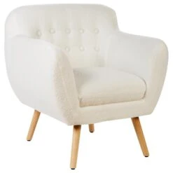 MELBY - Fauteuil - Wit - Bouclé -Leenbakker Winkel f525ce79c3fe492e910aab35a58a2fb2