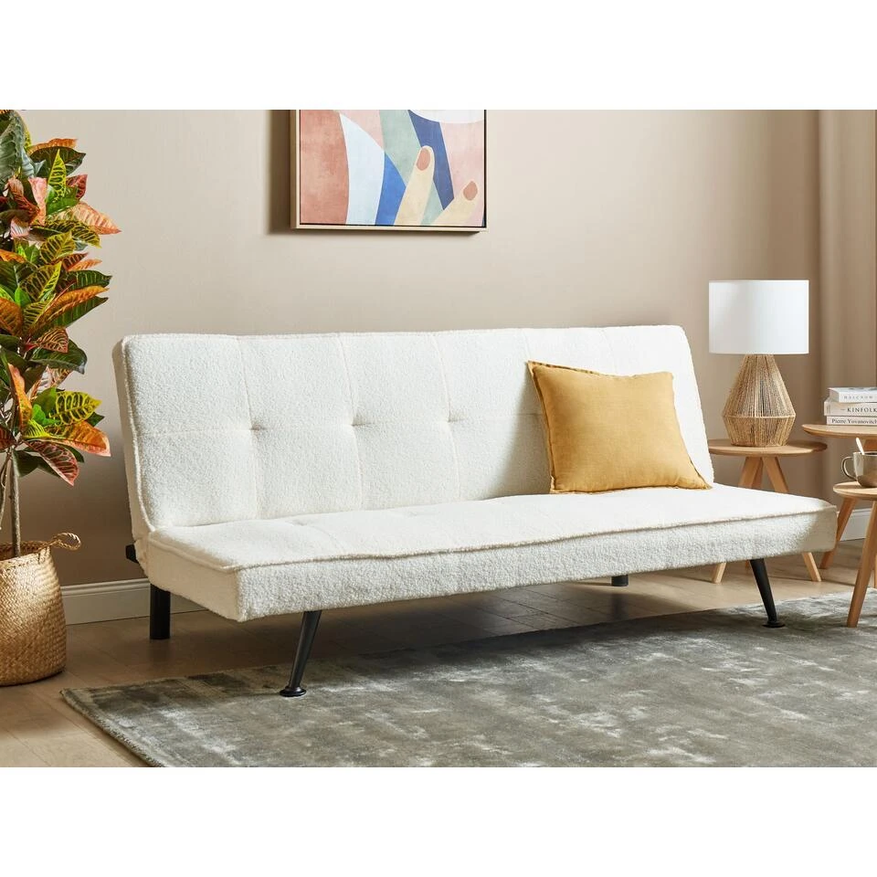 HASLE - Slaapbank 3-zits - Wit - Bouclé 2 HASLE - Slaapbank 3-zits - Wit - Bouclé - Afbeelding 2