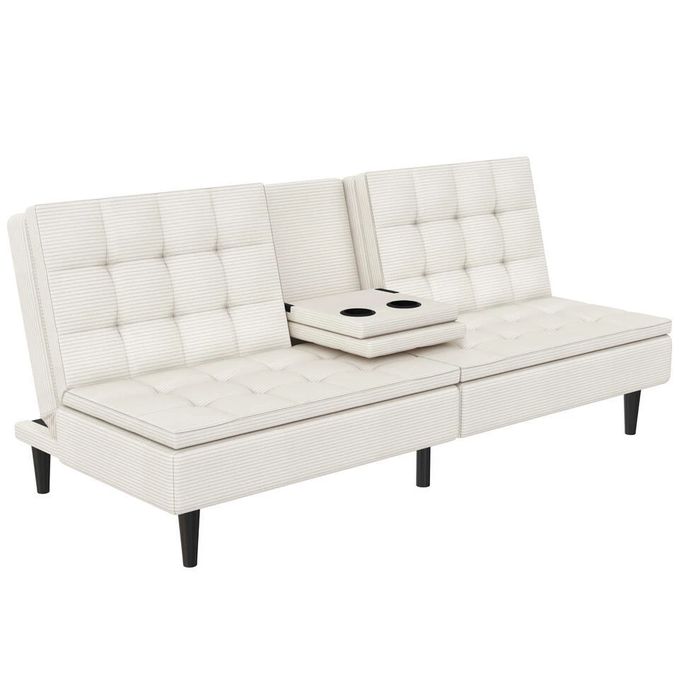 Maine - Slaapbank In Crèmekleurige Ribstof 6 Maine - Slaapbank In Crèmekleurige Ribstof - Afbeelding 6