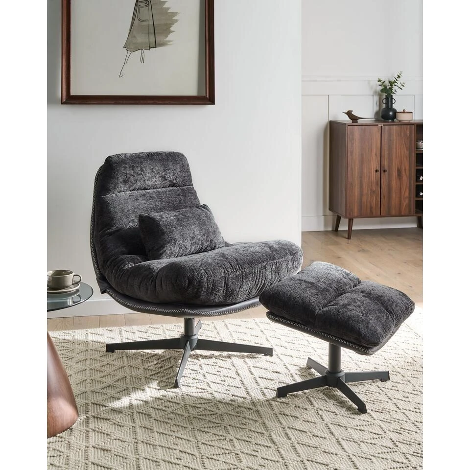 TOVIK - Fauteuil - Zwart - Stof 2 TOVIK - Fauteuil - Zwart - Stof - Afbeelding 2