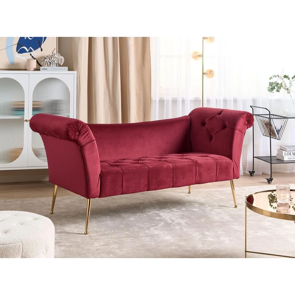 NANTILLY - Chaise Longue - Rood - Fluweel 2 NANTILLY - Chaise Longue - Rood - Fluweel - Afbeelding 2